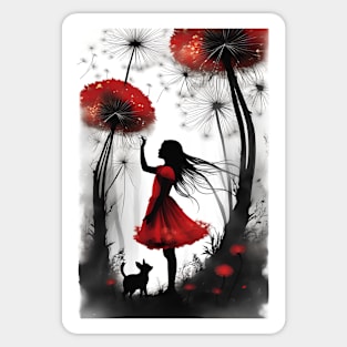 Crimson Whispers: Innocence Amidst Nature's Palette Sticker